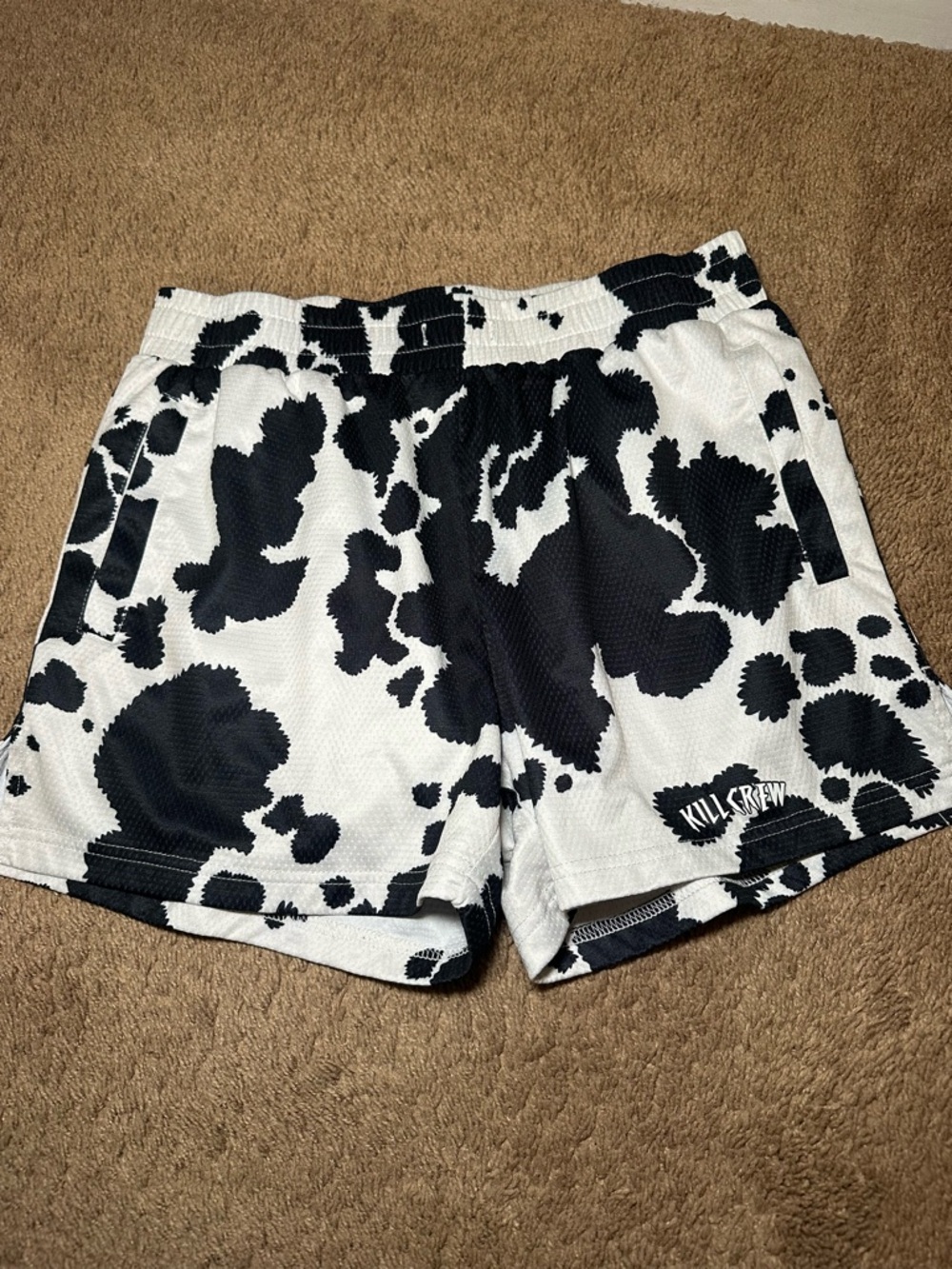 Kill Crew MOO THAI Shorts Black Cow Print Muay Thai Gym Size L unisex